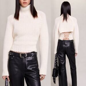 New MAJE Lace-up back knitted turtleneck sweater in ivory sz 1 US S